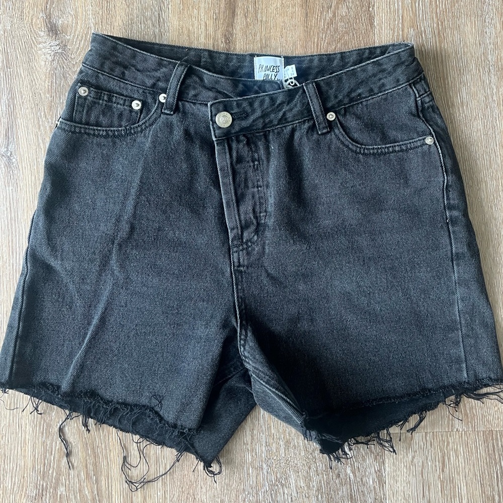 Princess Polly Black Denim Crossover Shorts